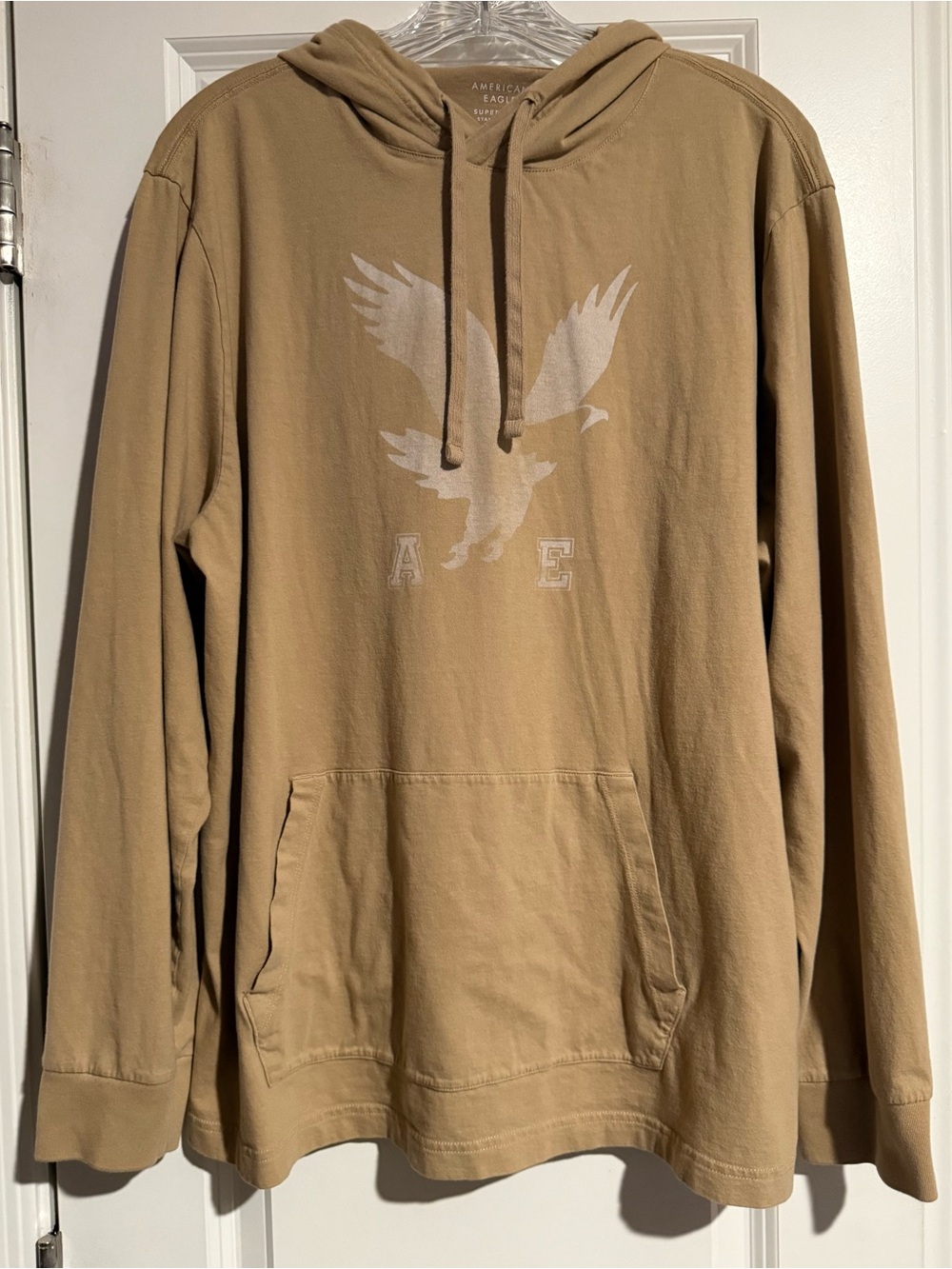 American Eagle Outfitters Men’s Tan Hooded Pullover with Eagle Graphic